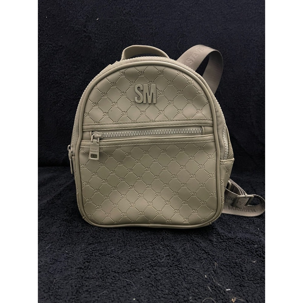 Steve Madden Mini Backpack Sage Green Embossed Logo Quilted Faux Leather Bag